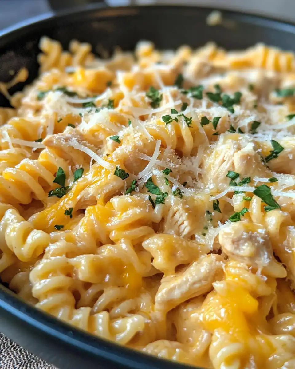 Ingredients for one pot cheesy chicken pasta prepped and ready to cook