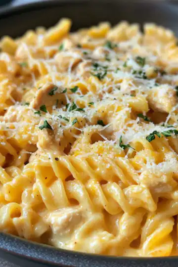 One Pot Cheesy Chicken Pasta With taken with iphone 15 pro max --iw 2 --ar 4:5 --v 6.1 --raw