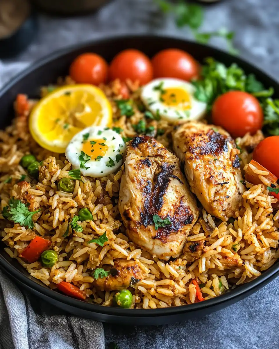 Ingredients for one-pot chicken shawarma rice including spices and broth