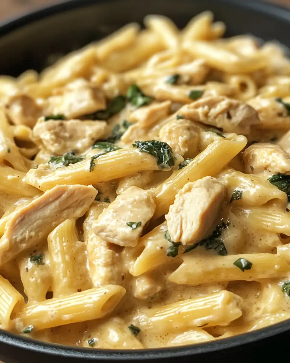 Ingredients for one pot creamy chicken pasta including pancetta, chicken, garlic