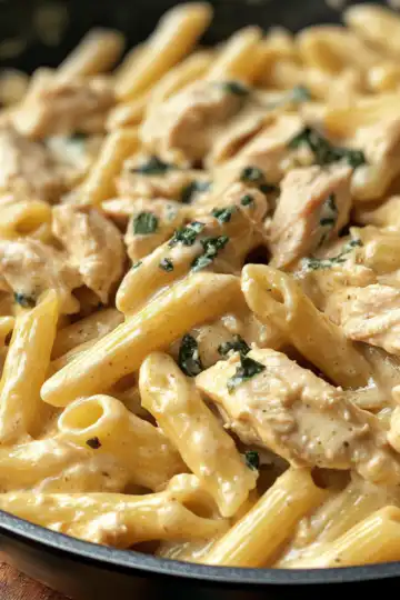 One Pot Creamy Chicken Pasta taken with iphone 15 pro max --iw 2 --ar 4:5 --v 6.1 --raw
