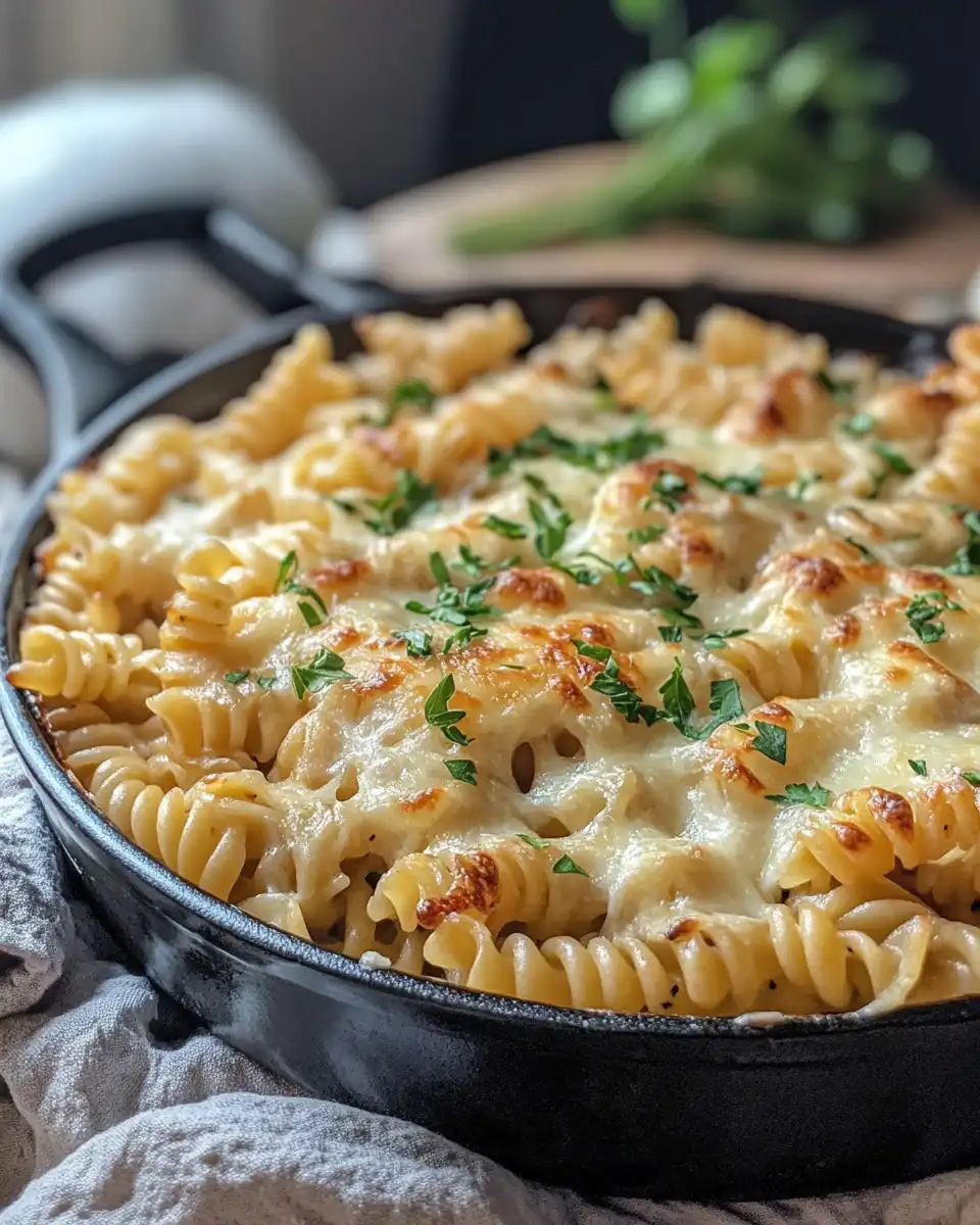 Ingredients for one pot French onion pasta including onions, mushrooms, and rigatoni pasta