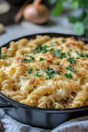 One Pot French Onion Pasta for Cozy Nights taken with iphone 15 pro max --iw 2 --ar 4:5 --v 6.1 --raw