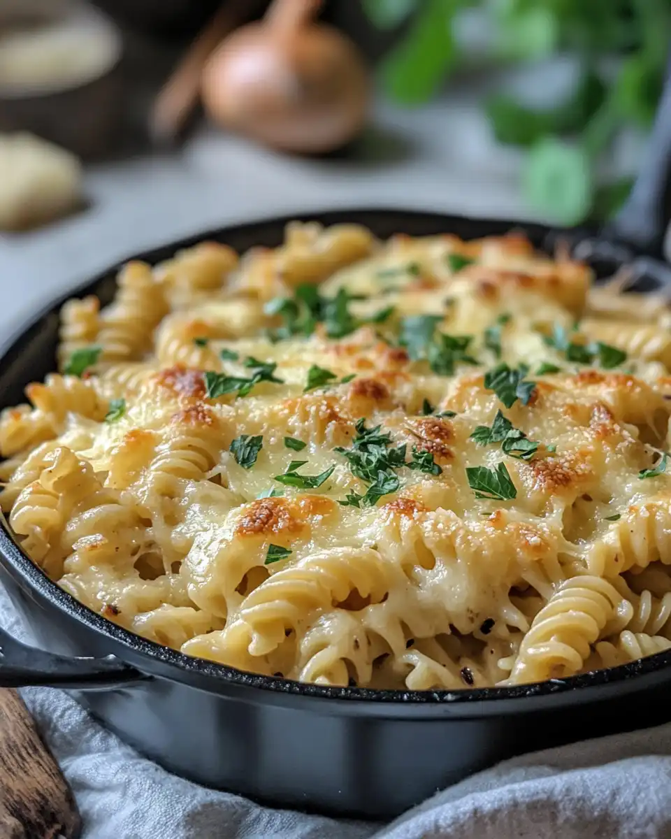 One pot French onion pasta cooking in pressure cooker with steam rising