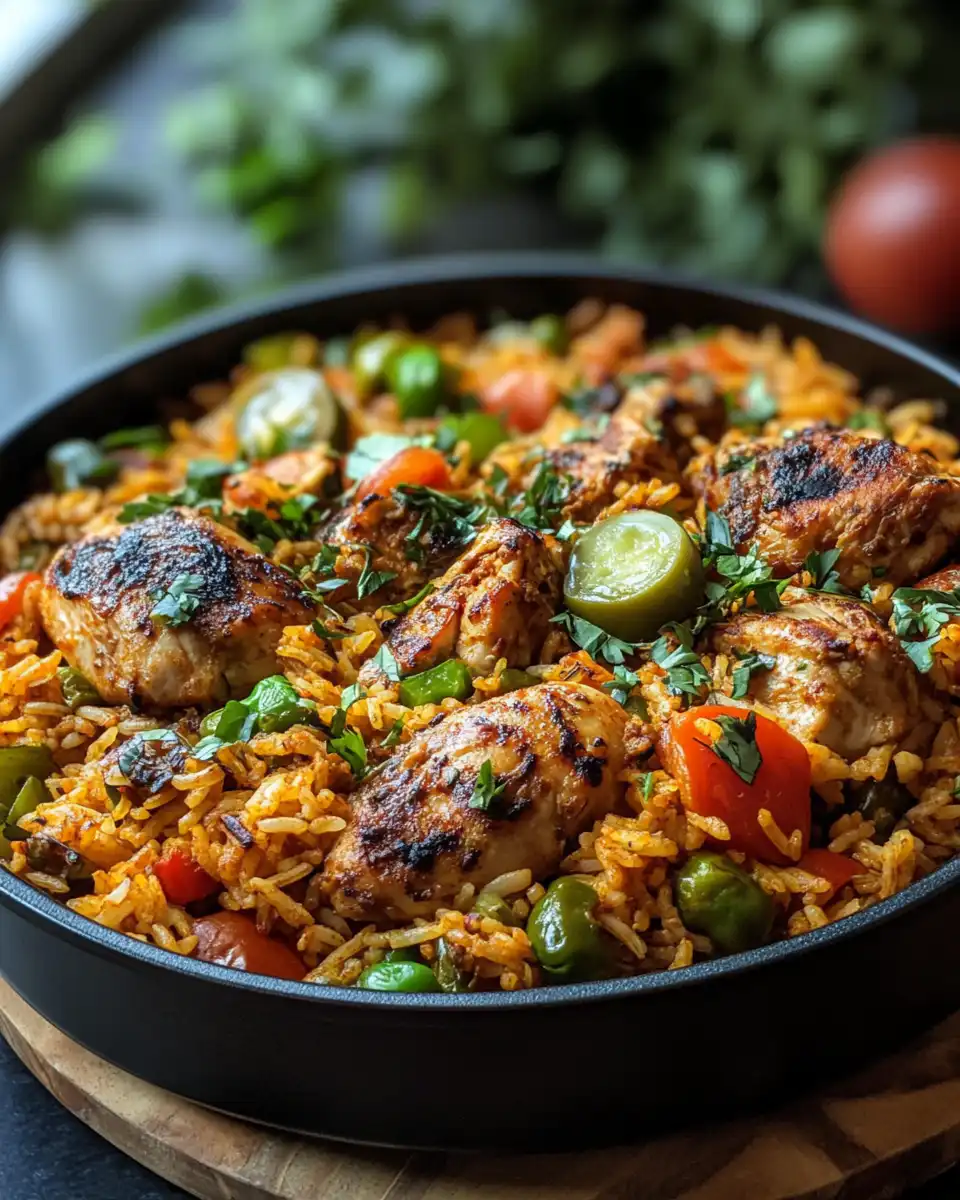 Finished plate of one pot shawarma chicken and rice ready to serve