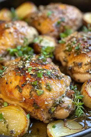 Oven Roasted French Garlic Chicken recipe taken with iphone 15 pro max --iw 2 --ar 4:5 --v 6.1 --raw