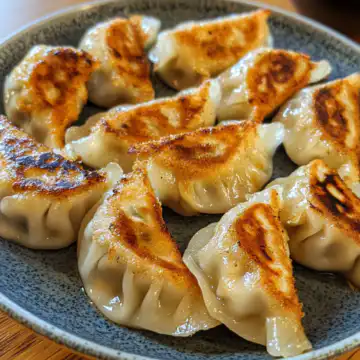 Pan Fried Pork Dumplings taken with iphone 15 pro max --iw 2 --ar 4:5 --v 6.1 --raw