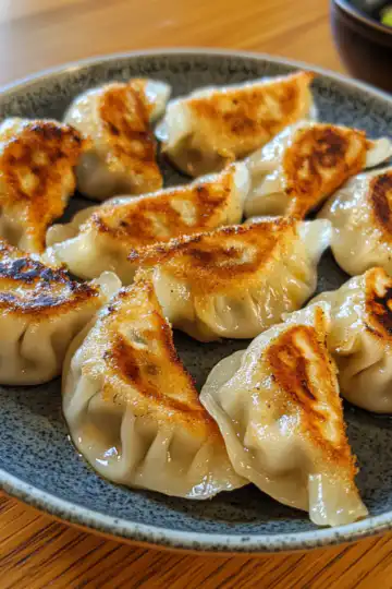 Pan Fried Pork Dumplings taken with iphone 15 pro max --iw 2 --ar 4:5 --v 6.1 --raw