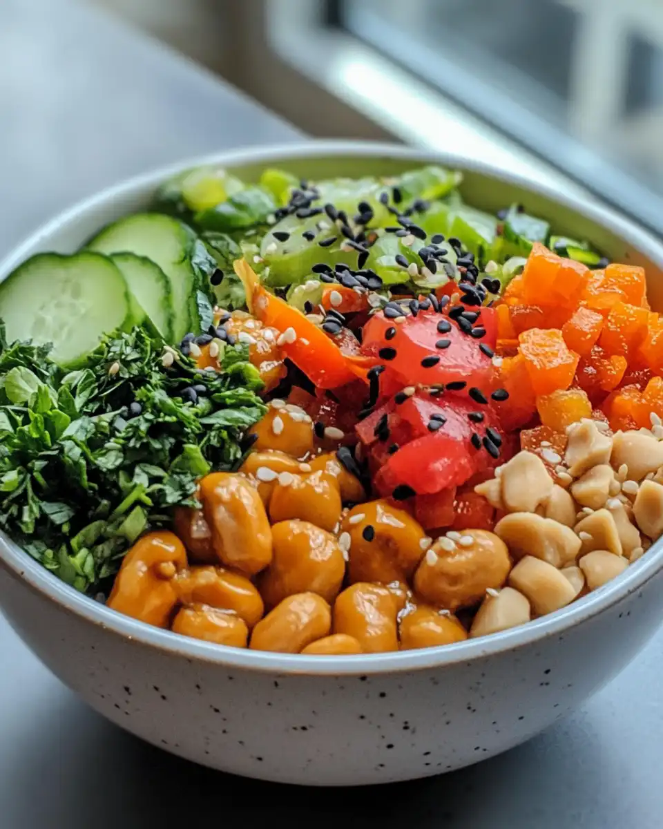 Peanut Buddha bowl steaming with fresh ingredients