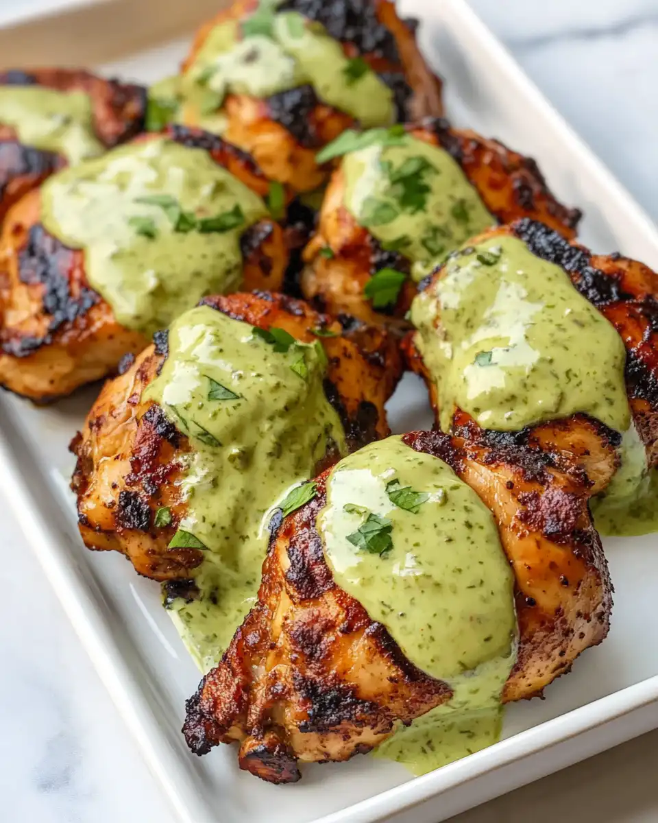 Juicy grilled Peruvian chicken served with creamy green sauce