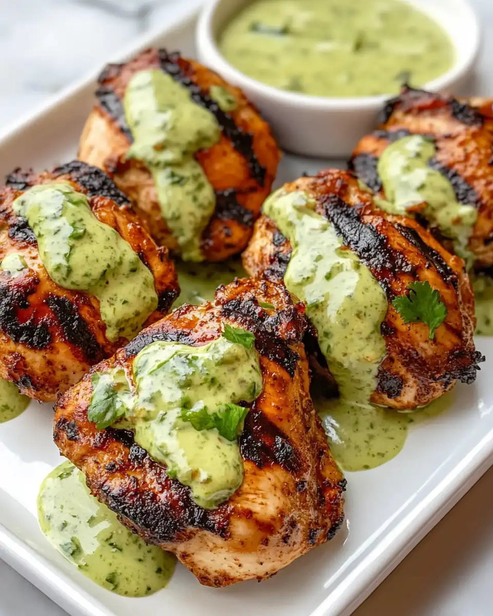 Smoky Peruvian grilled chicken with creamy green sauce