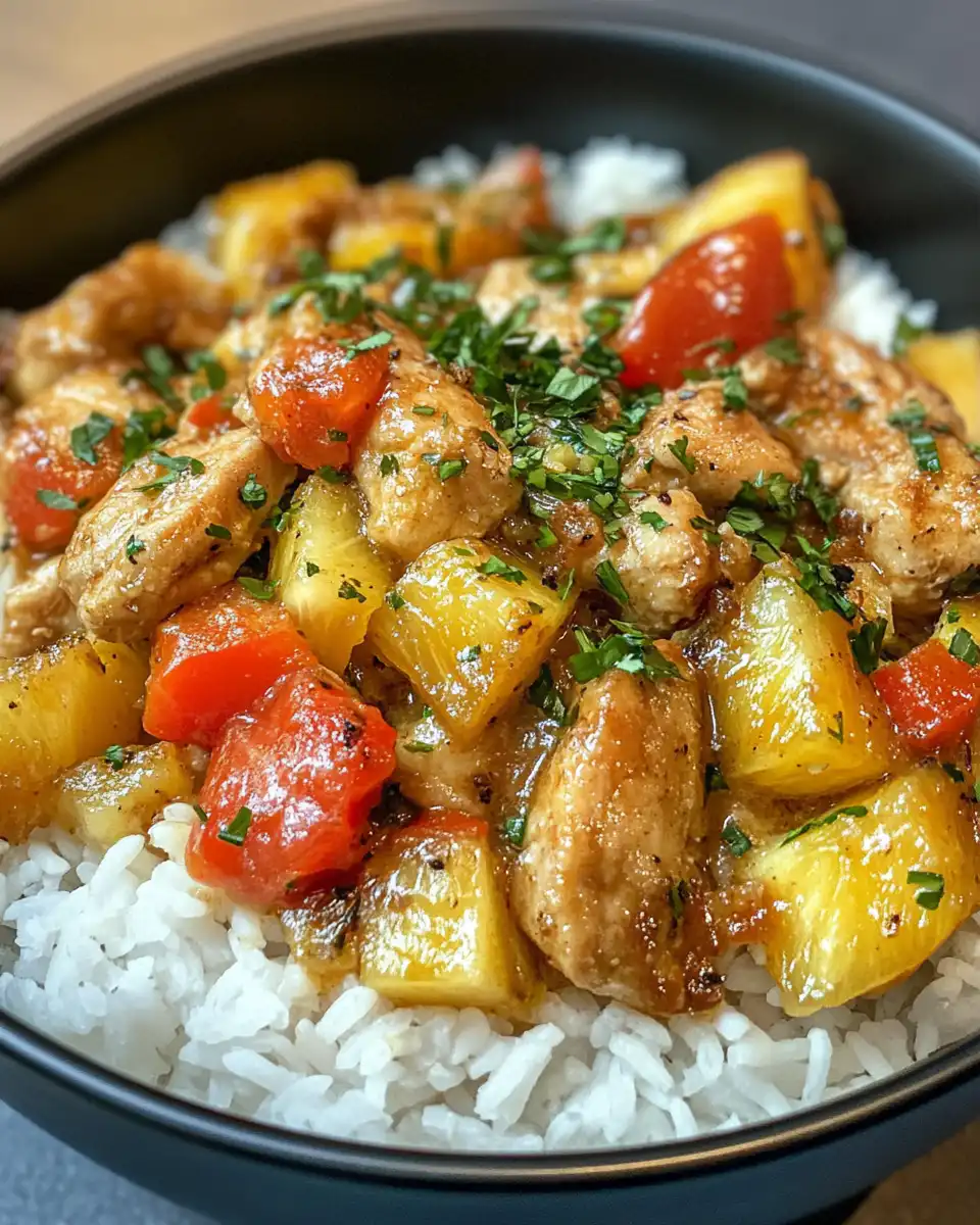 Pressure cooker cooking pineapple chicken and rice with steam vent