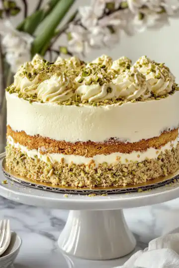Pistachio Mascarpone Layer Cake Recipe taken with iphone 15 pro max --iw 2 --ar 4:5 --v 6.1 --raw