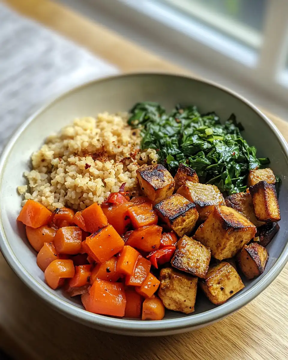 Delicious plant-based dinner served in bowl, garnished and ready to eat