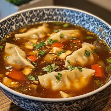 Potsticker Soup taken with iphone 15 pro max --iw 2 --ar 4:5 --v 6.1 --raw