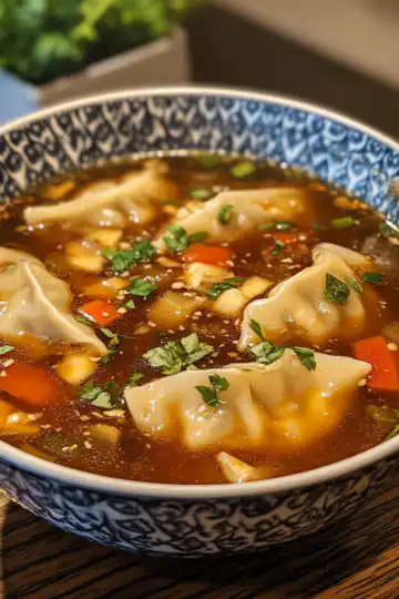 Potsticker Soup taken with iphone 15 pro max --iw 2 --ar 4:5 --v 6.1 --raw