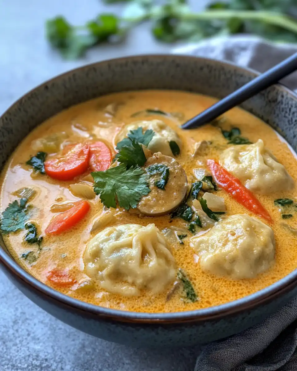 Pressure cooker pot with ingredients bubbling for coconut curry soup