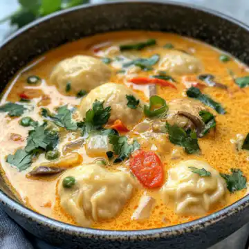 Quick Coconut Curry Soup With Dumplings taken with iphone 15 pro max --iw 2 --ar 4:5 --v 6.1 --raw