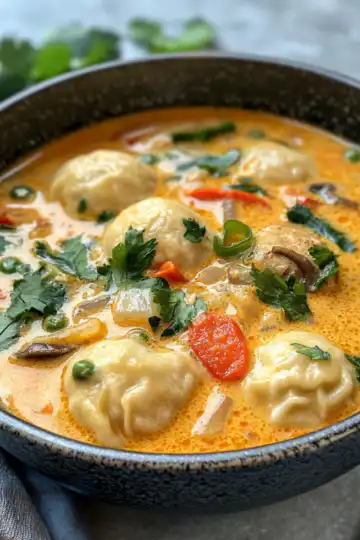 Quick Coconut Curry Soup With Dumplings taken with iphone 15 pro max --iw 2 --ar 4:5 --v 6.1 --raw