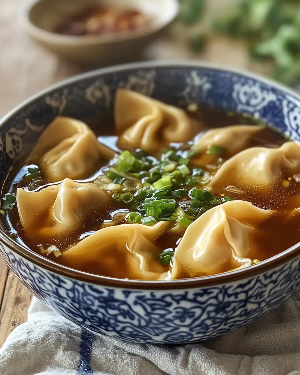 Ingredients for quick and easy wonton soup laid out in bowls