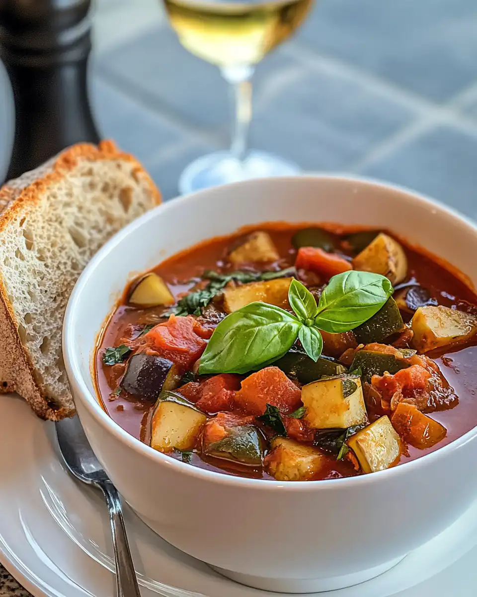 Pressure cooker simmering ratatouille soup with fresh ingredients