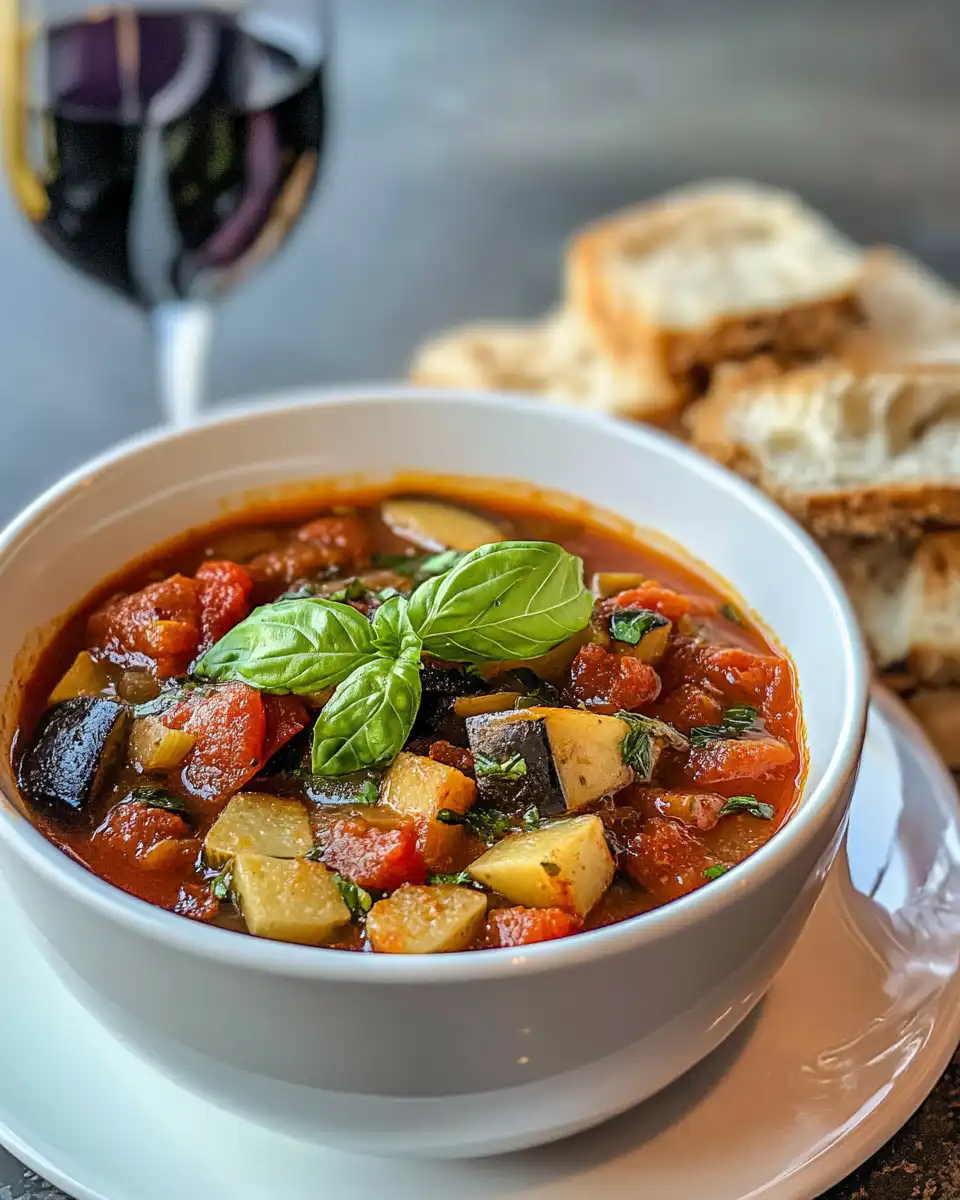 Steam rising from a pot of ratatouille soup in a pressure cooker