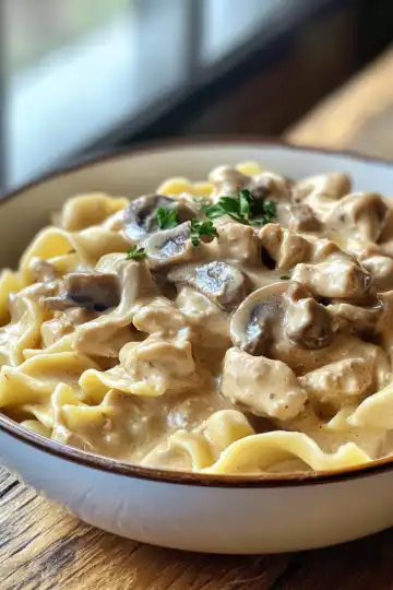 Rich Chicken Stroganoff taken with iphone 15 pro max --iw 2 --ar 4:5 --v 6.1 --raw