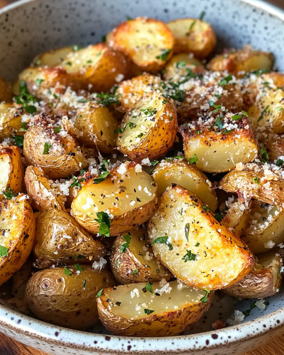Hot steam escaping from pressure cooker making roasted garlic butter Parmesan potatoes