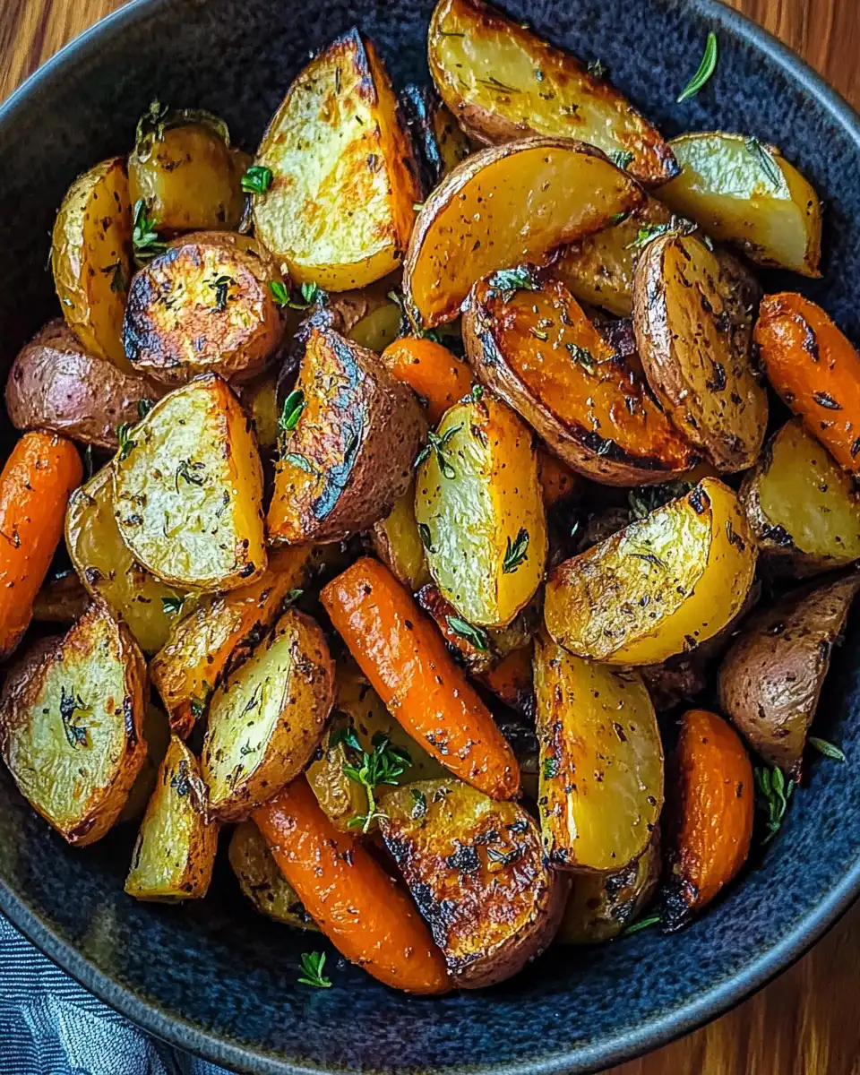 Fresh ingredients including red potatoes, carrots, and zucchini for roasting