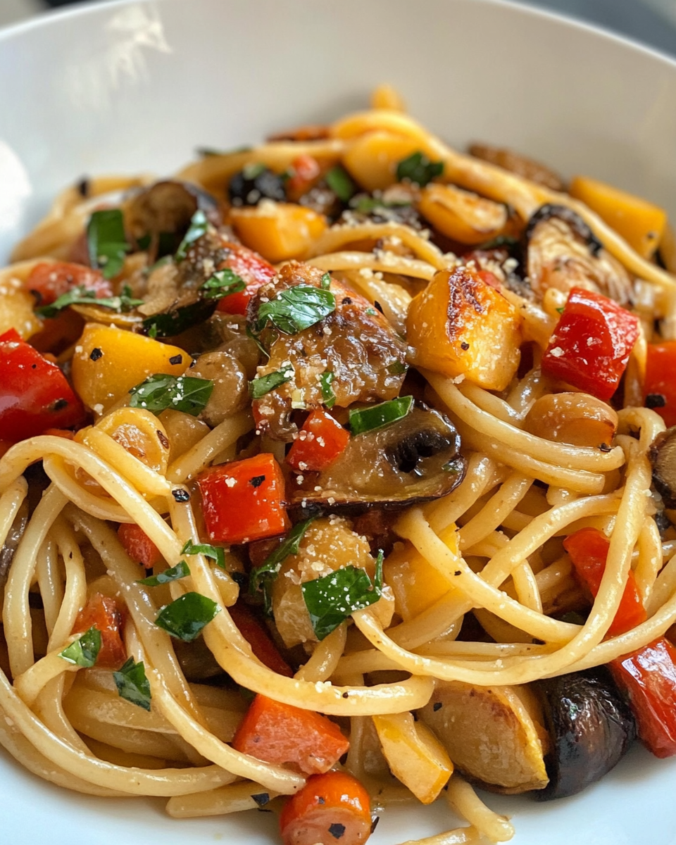 Pressure cooker steaming with hearty vegetable pasta inside