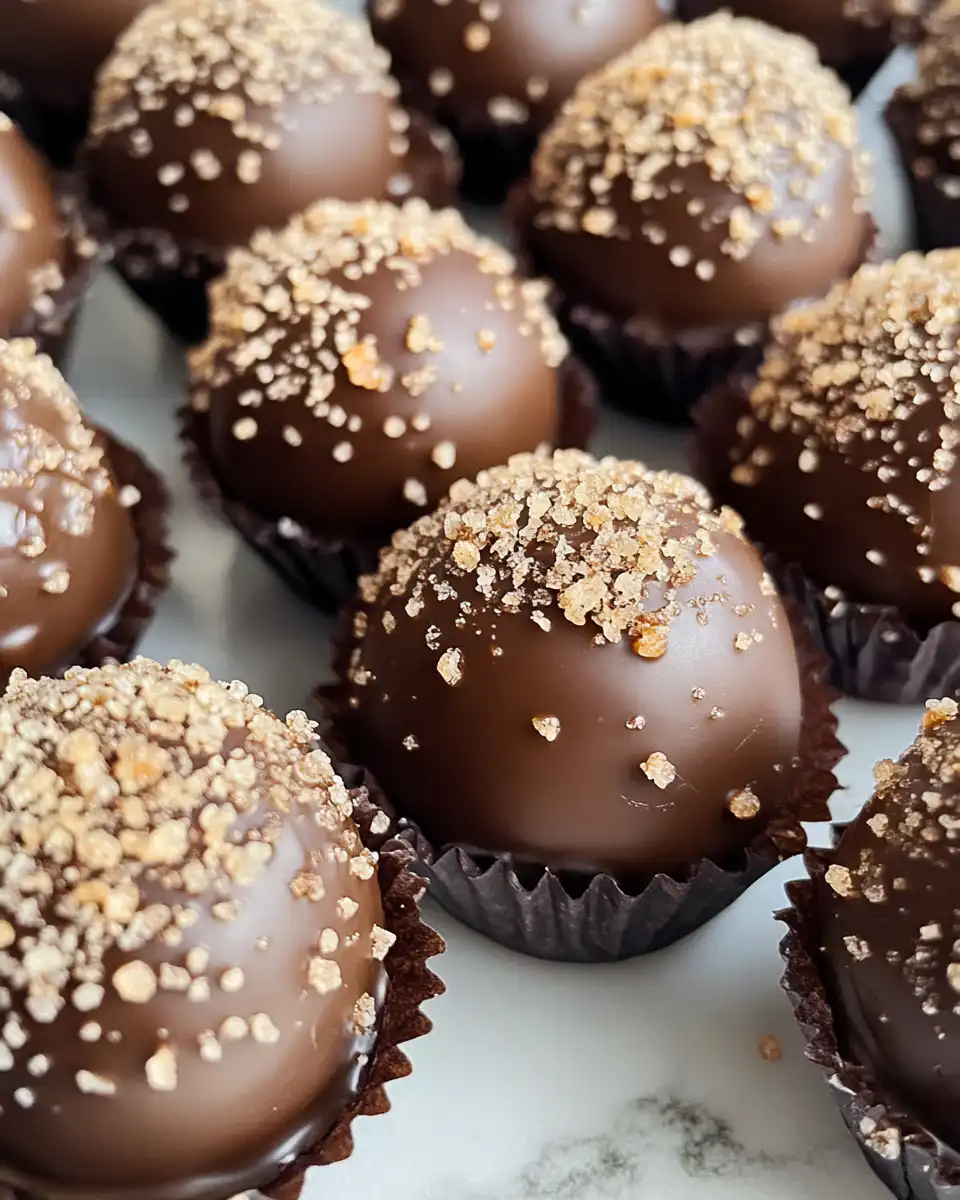 Close-up of finished salted caramel chocolate truffles ready to enjoy