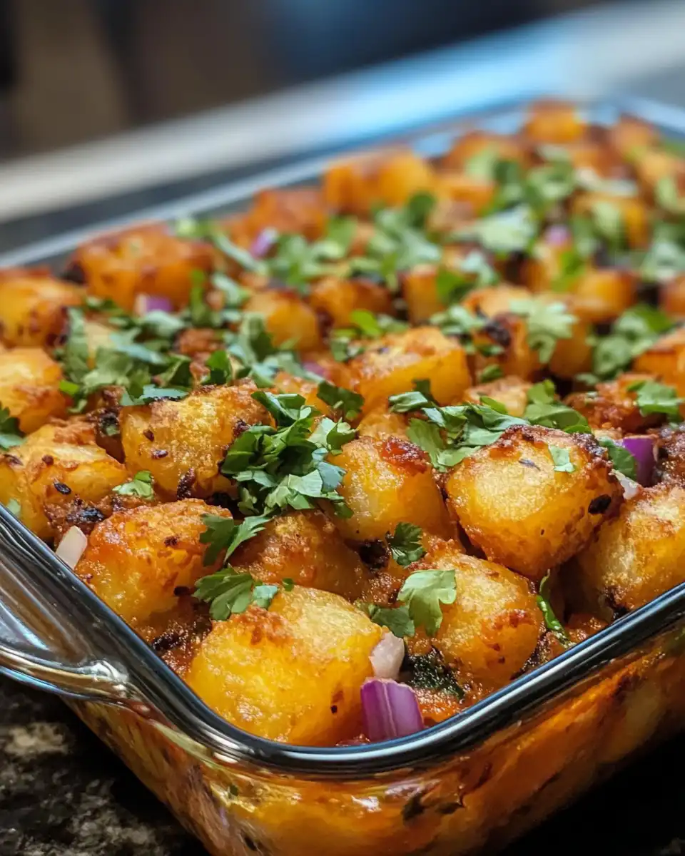 Ingredients laid out for making tater tot hotdish with spices and peas