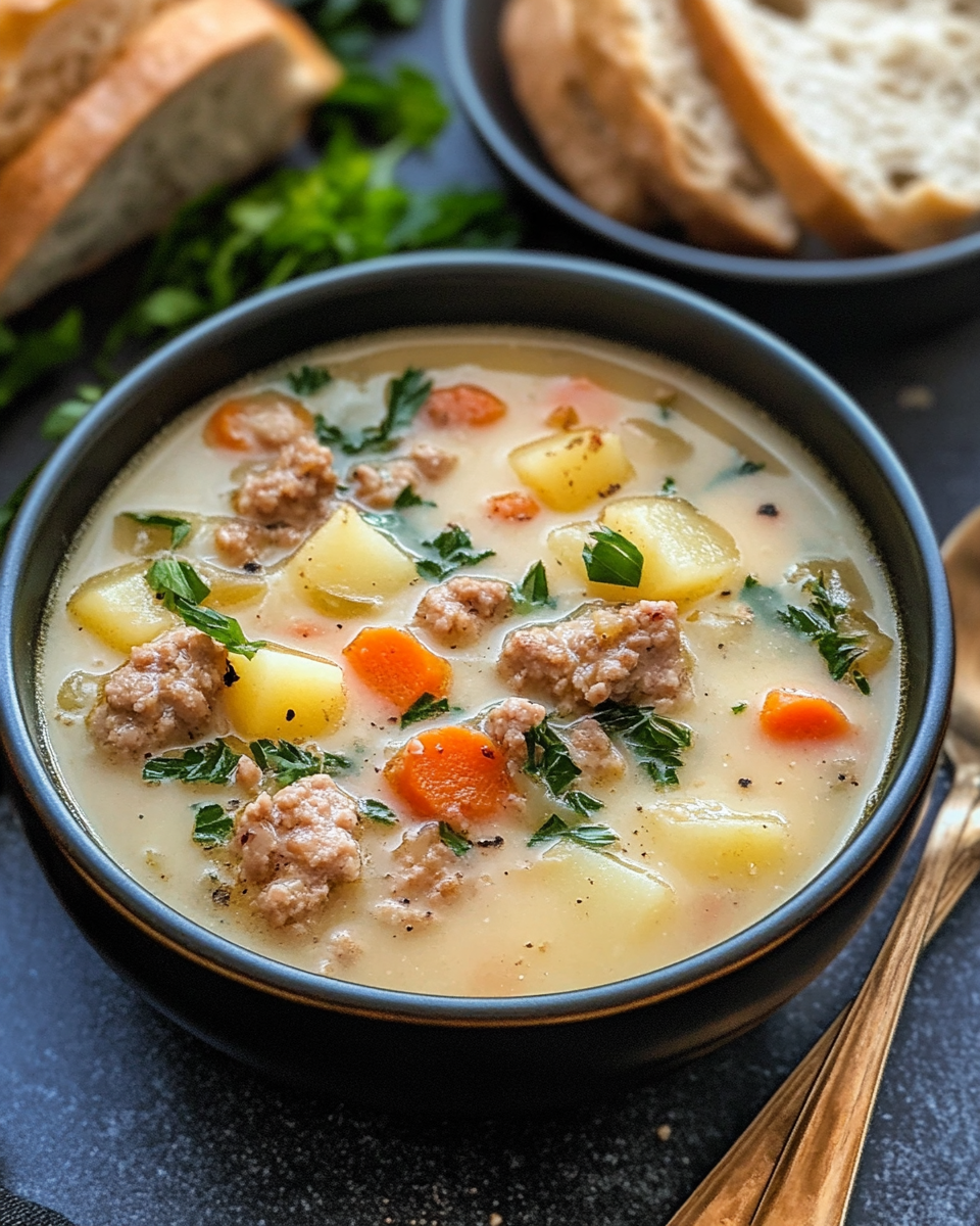 Pressure cooker pot with sausage and potatoes simmering