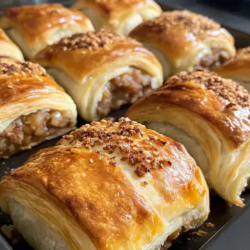 Savory French Onion Sausage Rolls Golden Flaky taken with iphone 15 pro max --iw 2 --ar 4:5 --v 6.1 --raw