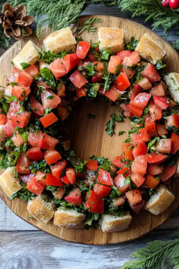 Simple Christmas Bruschetta Wreath taken with iphone 15 pro max --iw 2 --ar 4:5 --v 6.1 --raw