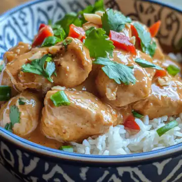 Slow Cooked Thai Peanut Chicken A Crockpot Comfort Dish taken with iphone 15 pro max --iw 2 --ar 4:5 --v 6.1 --raw