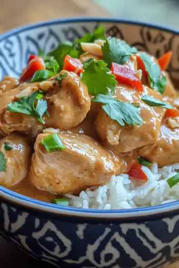 Slow Cooked Thai Peanut Chicken A Crockpot Comfort Dish taken with iphone 15 pro max --iw 2 --ar 4:5 --v 6.1 --raw