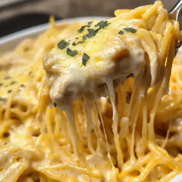 Slow Cooker Amish Cheesy Chicken Spaghetti taken with iphone 15 pro max --iw 2 --ar 4:5 --v 6.1 --raw