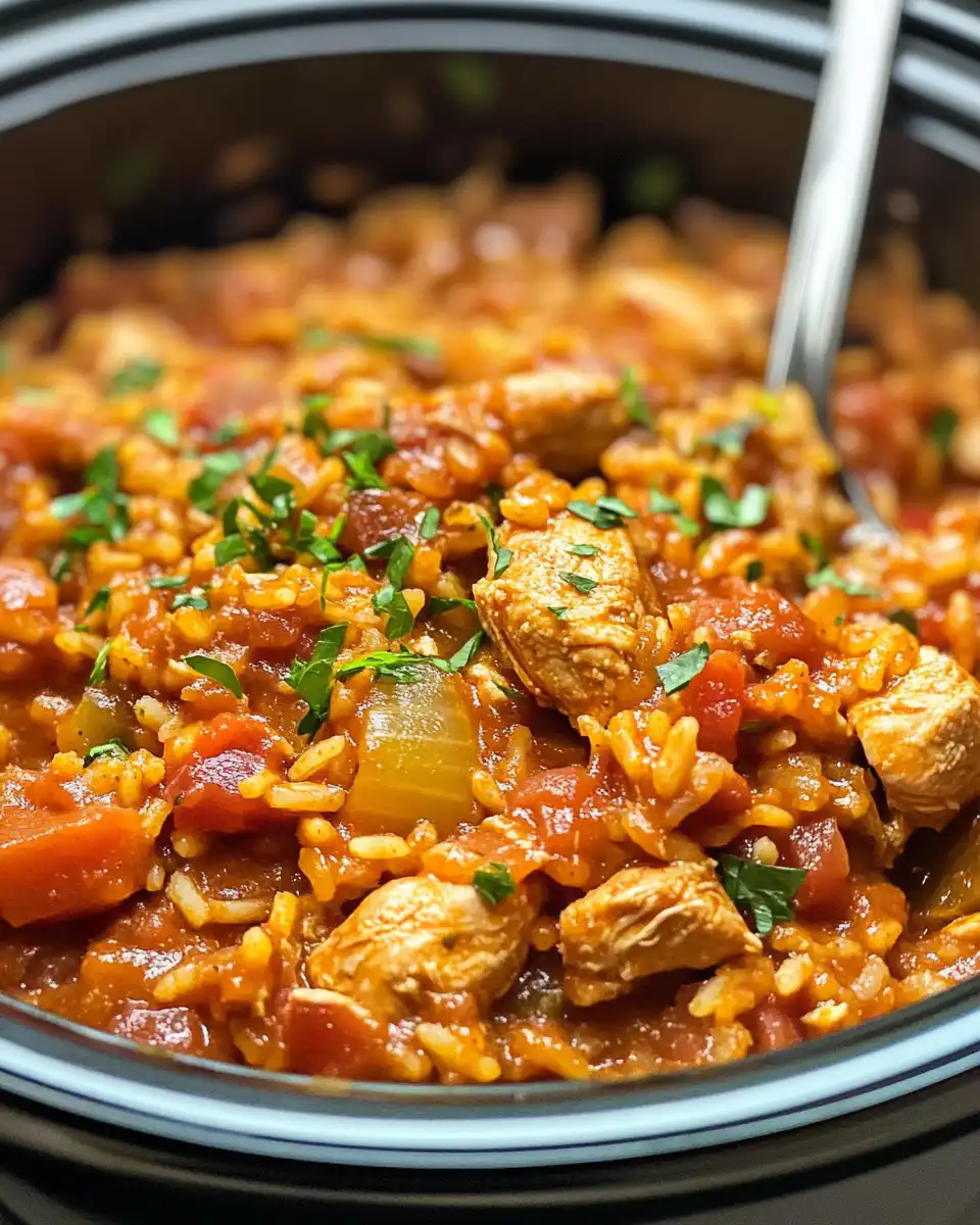 Close up of a fork lifting a bite of spicy jambalaya