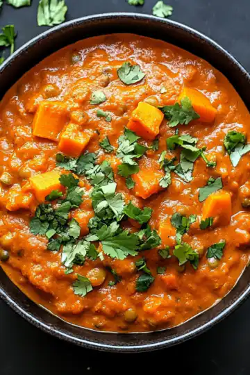 Slow Cooker Sweet Potato And Lentil Tikka Masala Vegan taken with iphone 15 pro max --iw 2 --ar 4:5 --v 6.1 --raw