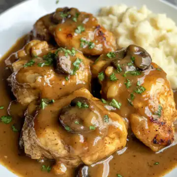 Smothered Chicken Thighs Gravy taken with iphone 15 pro max --iw 2 --ar 4:5 --v 6.1 --raw