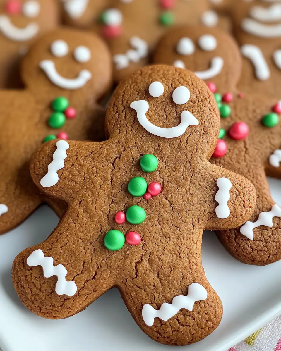 Freshly baked gingerbread men cookies with soft edges and chewy centers
