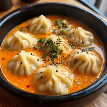 Soup Dumplings In Creamy Gochujang Sauce taken with iphone 15 pro max --iw 2 --ar 4:5 --v 6.1 --raw