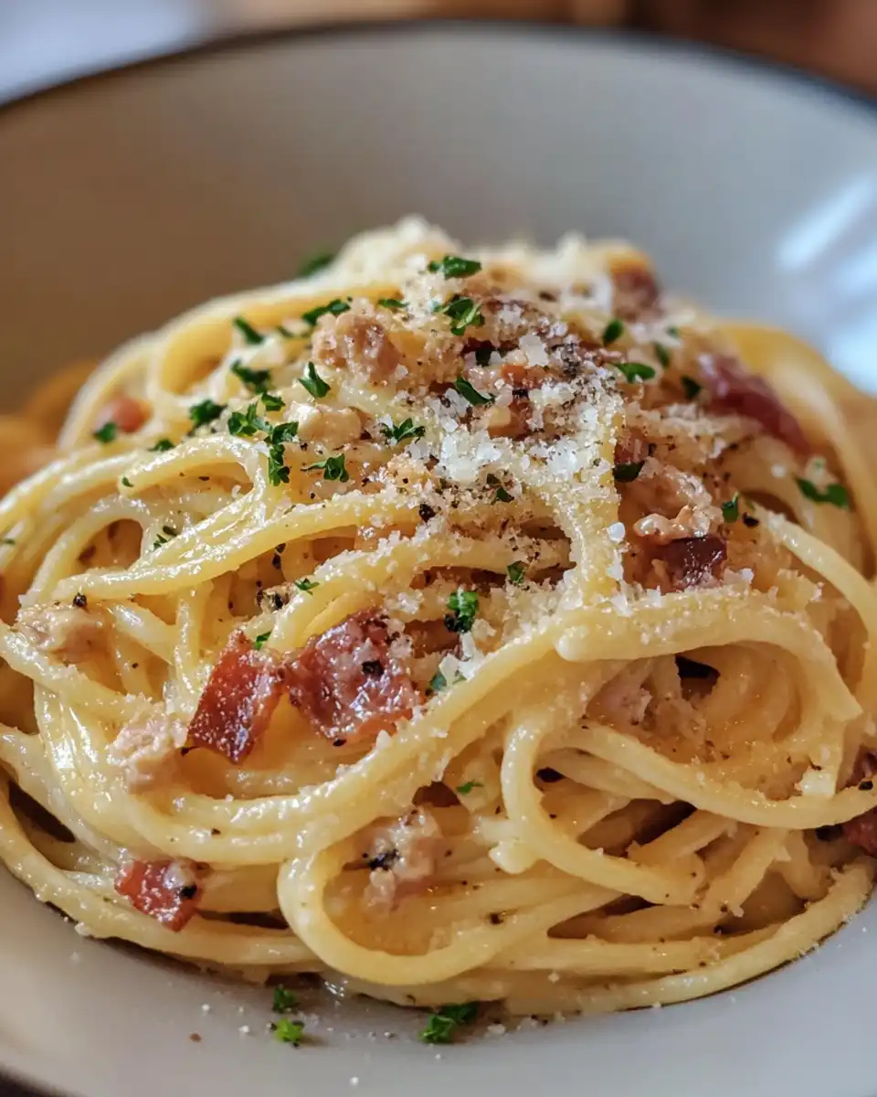 Steam rising from spaghetti carbonara cooking in pressure cooker