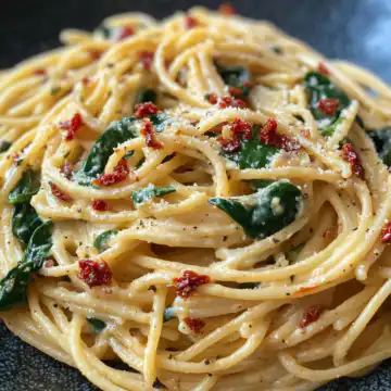 Spaghetti Spinach With Sun Dried Tomato Cream Sauce taken with iphone 15 pro max --iw 2 --ar 4:5 --v 6.1 --raw