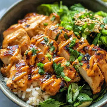 Spicy Honey Ginger Chicken Bowls With Yum Yum Sauce taken with iphone 15 pro max --iw 2 --ar 4:5 --v 6.1 --raw