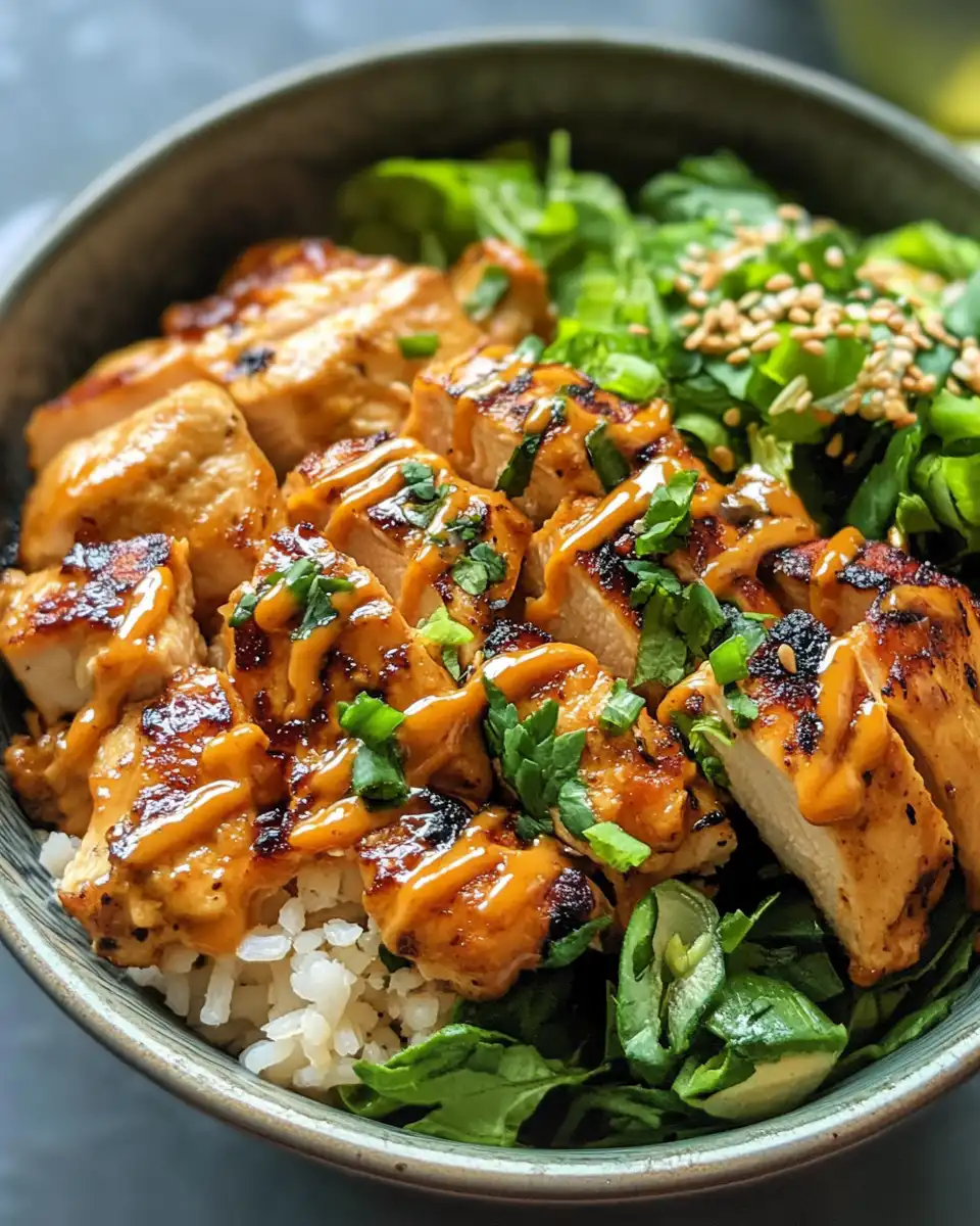 Spicy honey ginger chicken bowls fresh served with yum yum sauce