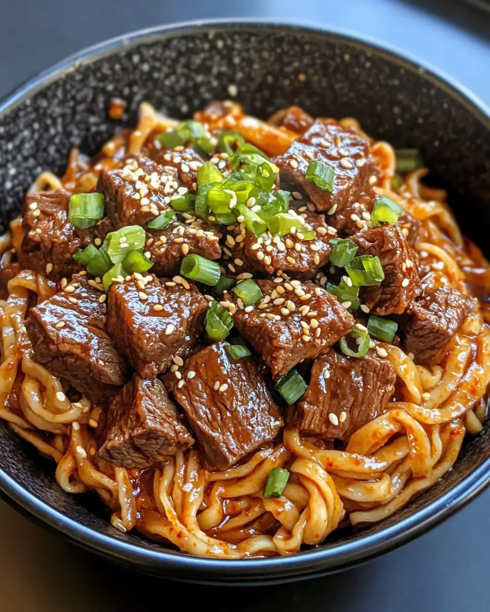 Mixing gochujang sauce for spicy Korean beef noodles
