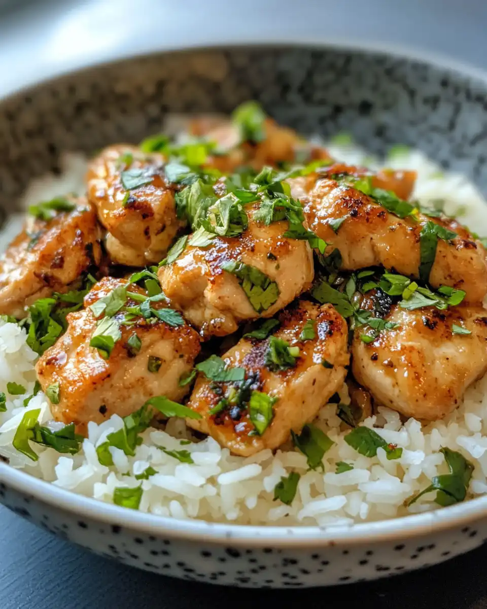 Pressure cooker with glossy spicy maple chicken and steaming coconut rice
