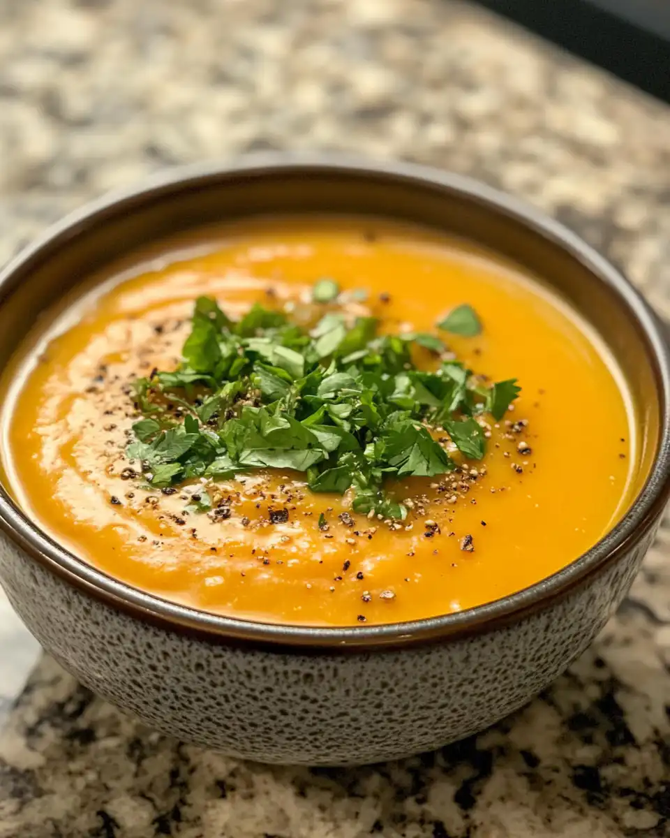 Ingredients for spicy miso carrot soup laid out on kitchen counter